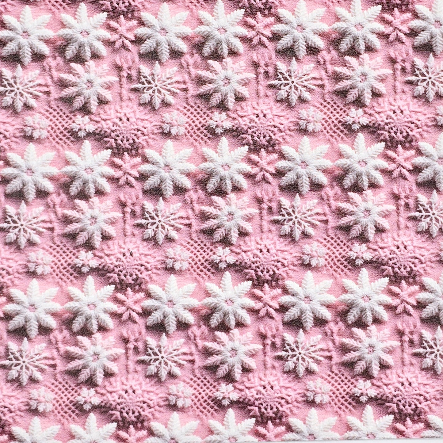 Pink Embroidery Effect Snowflakes Artisan Leatherette