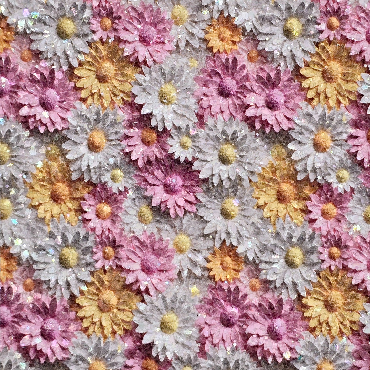 3D Pink White & Yellow Daisies Chunky Glitter