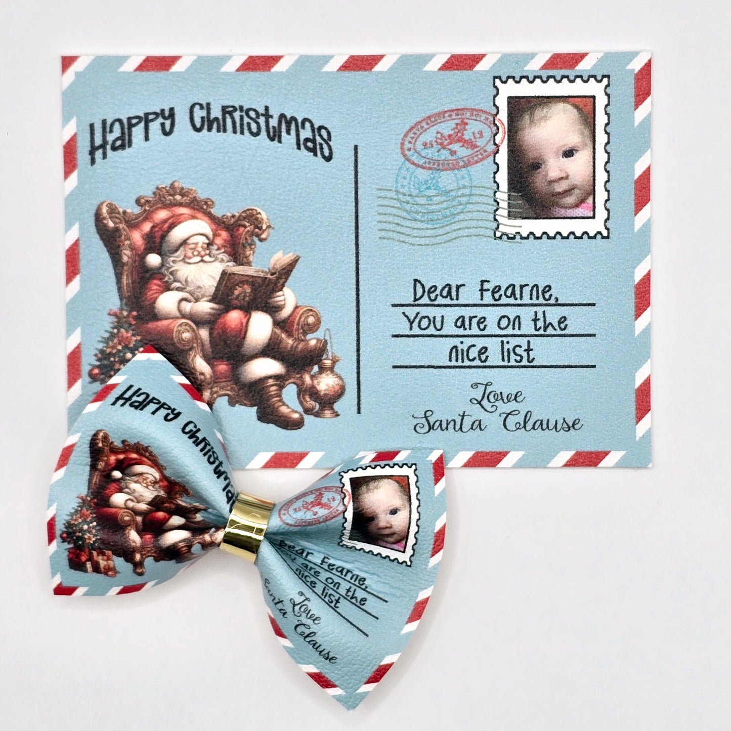Personalised Pink & Blue Letter from Santa Leatherette Pinch Bows