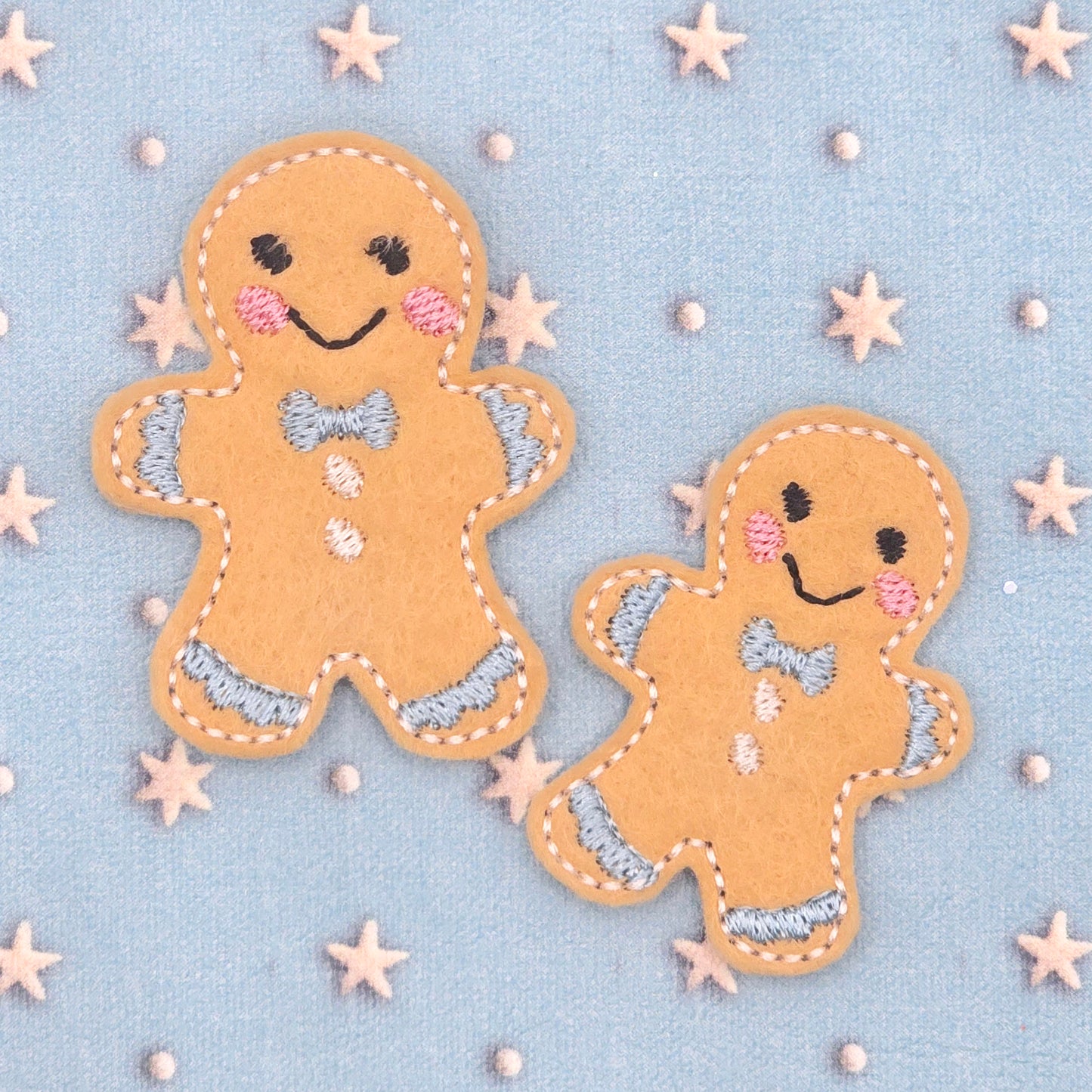 Gingerbread with Blue Bows  Felties / Strip of 3