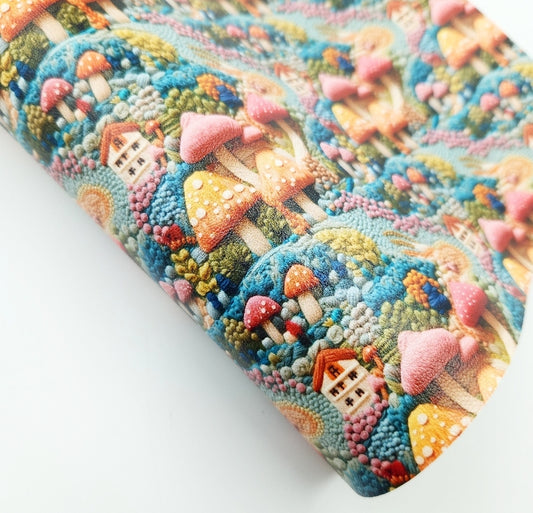 3D Effect Mushroom Garden Artisan Leatherette