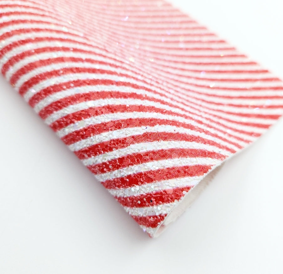 Candy Cane - Red & White Printed Chunky Glitter