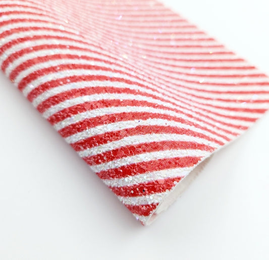 Candy Cane - Red & White Printed Chunky Glitter