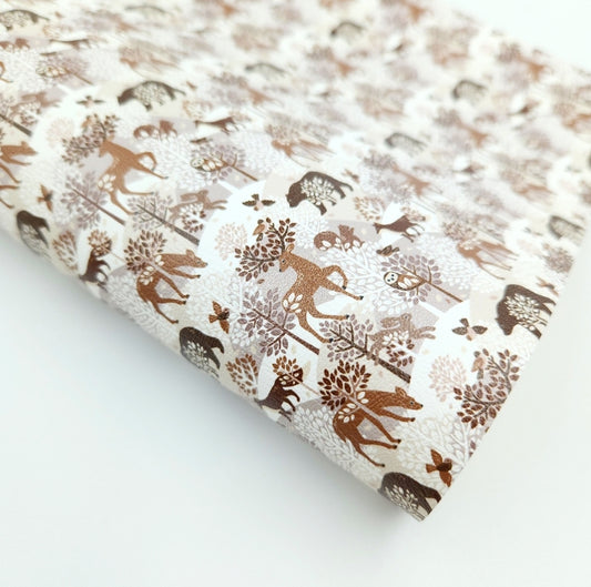 Woodland Animals on Taupe Artisan Leatherette