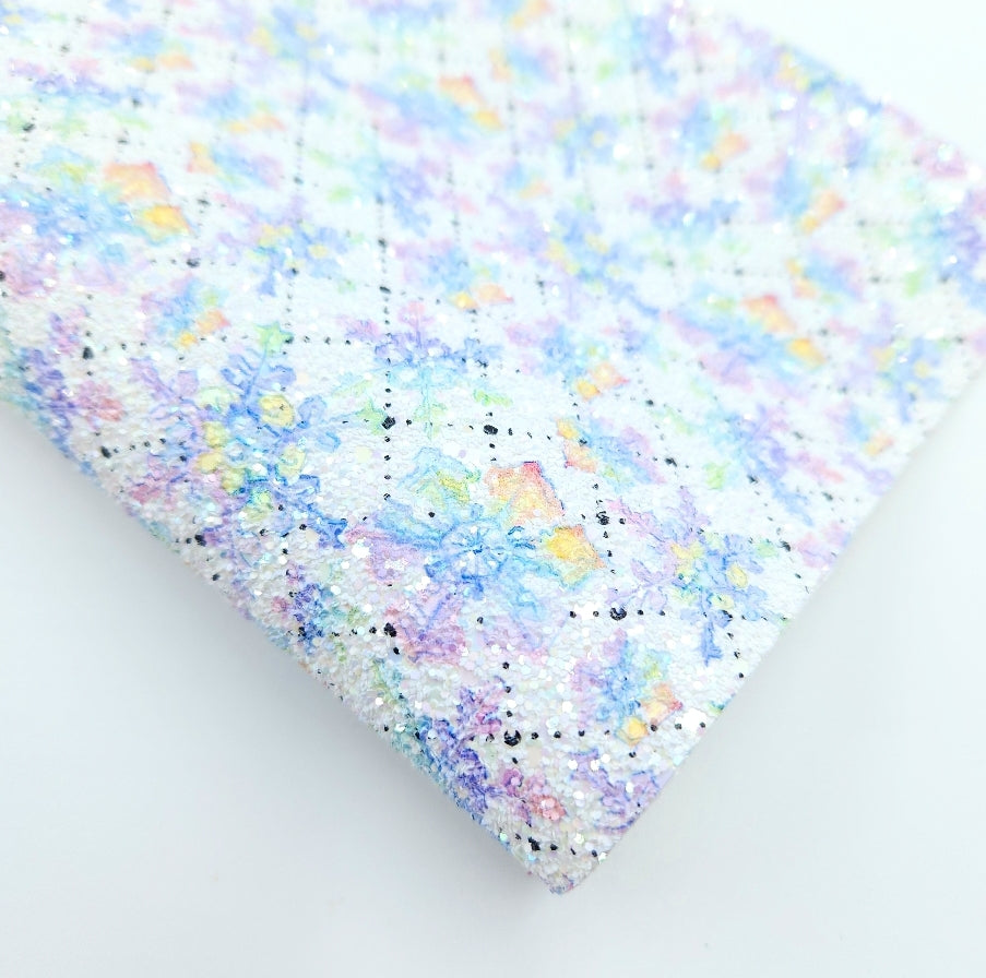 Rainbow Snowflakes Printed Chunky Glitter