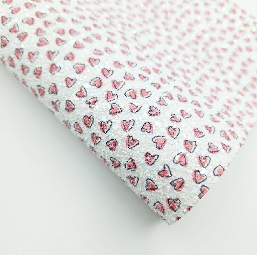 Heart Doodles Printed Chunky Glitter