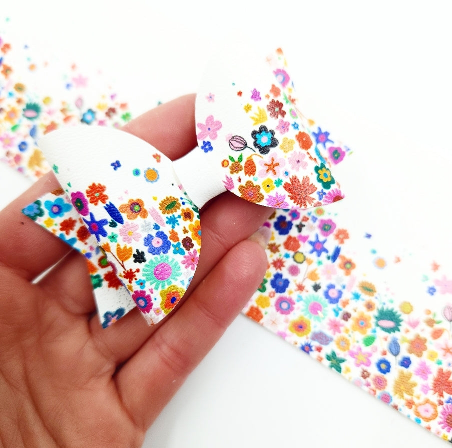 Rainbow Garden Border Leatherette Fabric Roll