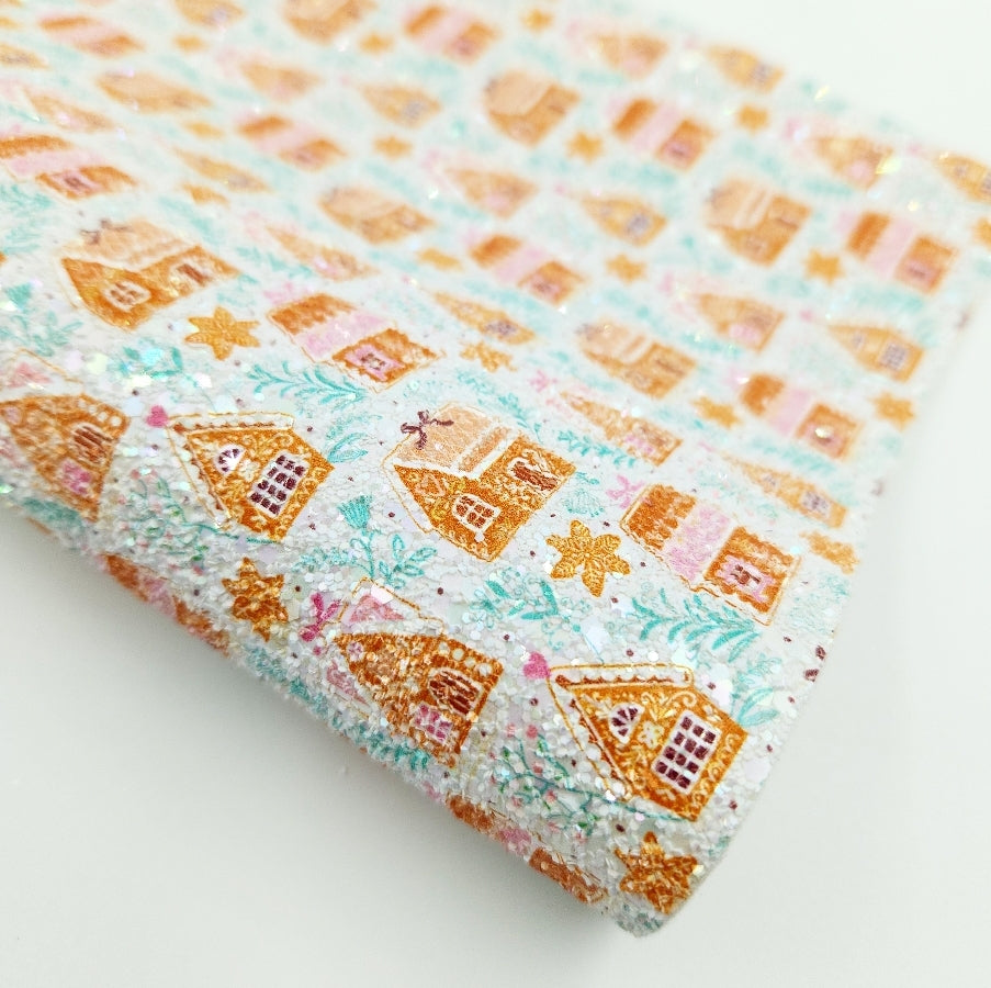 Pink Gingerbread Houses Printed Chunky Glitter