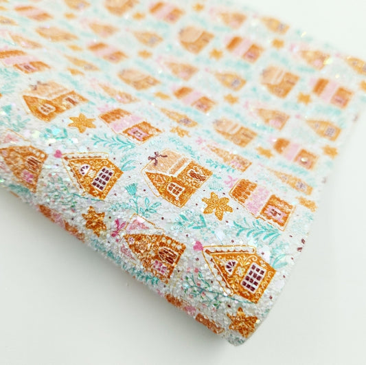 Pink Gingerbread Houses Printed Chunky Glitter