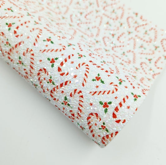 Candy Canes & Holly Printed Chunky Glitter