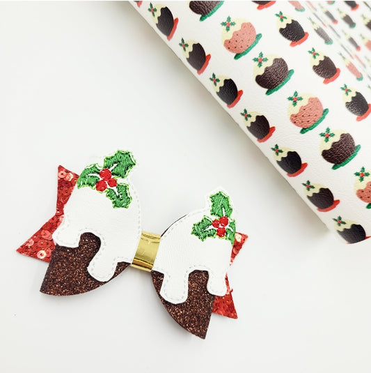 Christmas Pud Embroidered Bow Wraps - for the Felt-Better Medium dolly bow