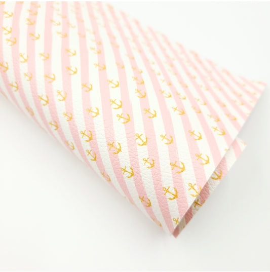 Pink Anchor Stripe Artisan Leatherette