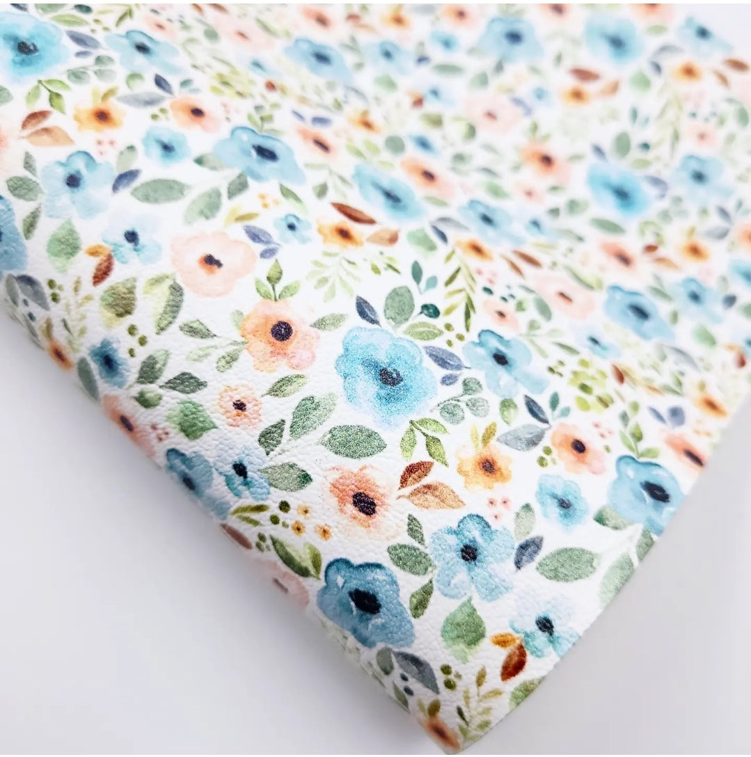 Designer Peach & Blue Floral Artisan Leatherette