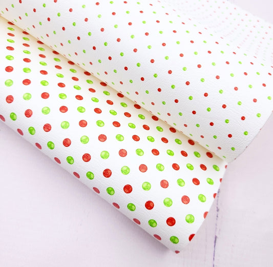 Christmas Patterns - Red & Green on White Polka Artisan Leatherette