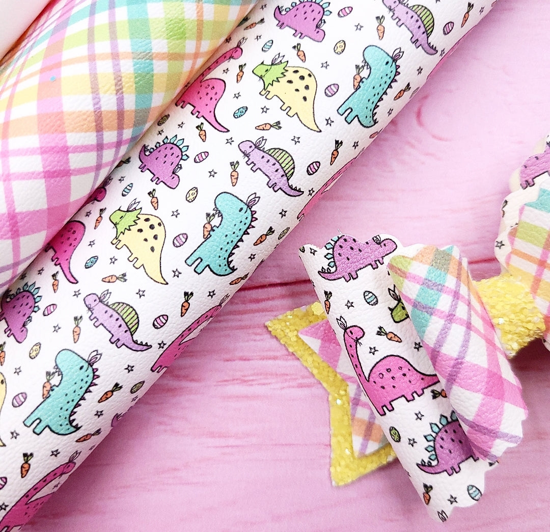 Dino Egg Hunt Plaid Artisan Leatherette