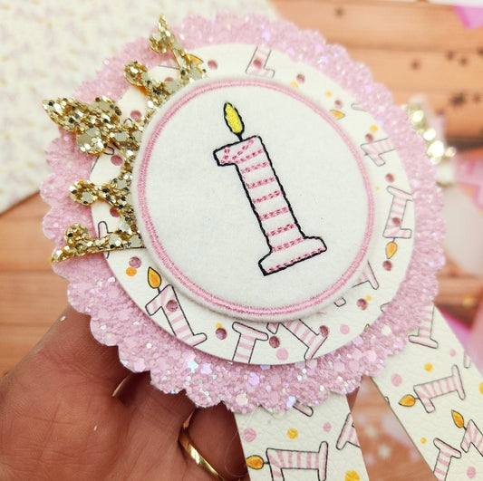 Birthday Candle Badge Face - Pink