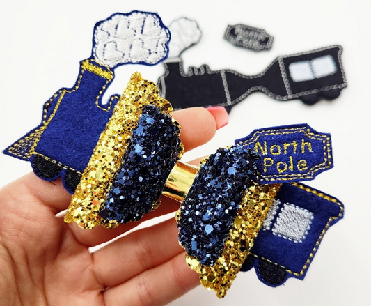 The North Pole Train Hair Bow Tails| Digital Embroidery File