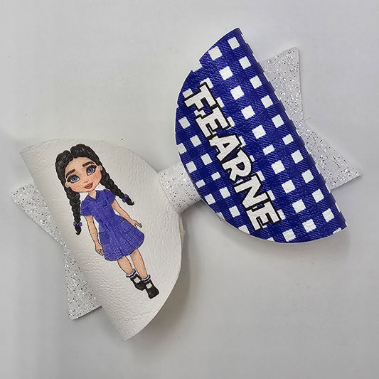 Personalised Leatherette Summer Blue Gingham School Girl Bow Loops