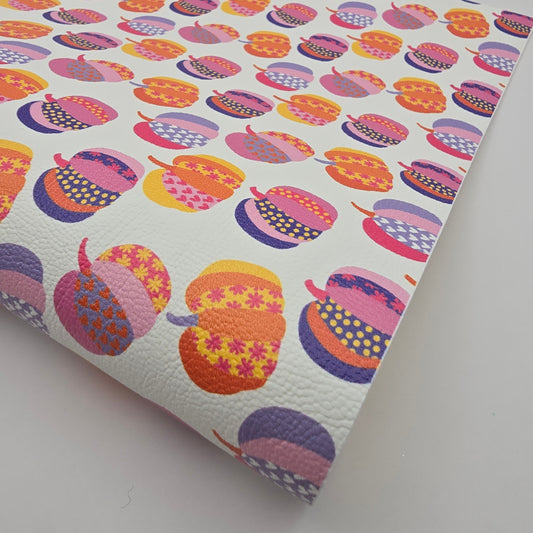 Funky Pumpkins on White Artisan Leatherette