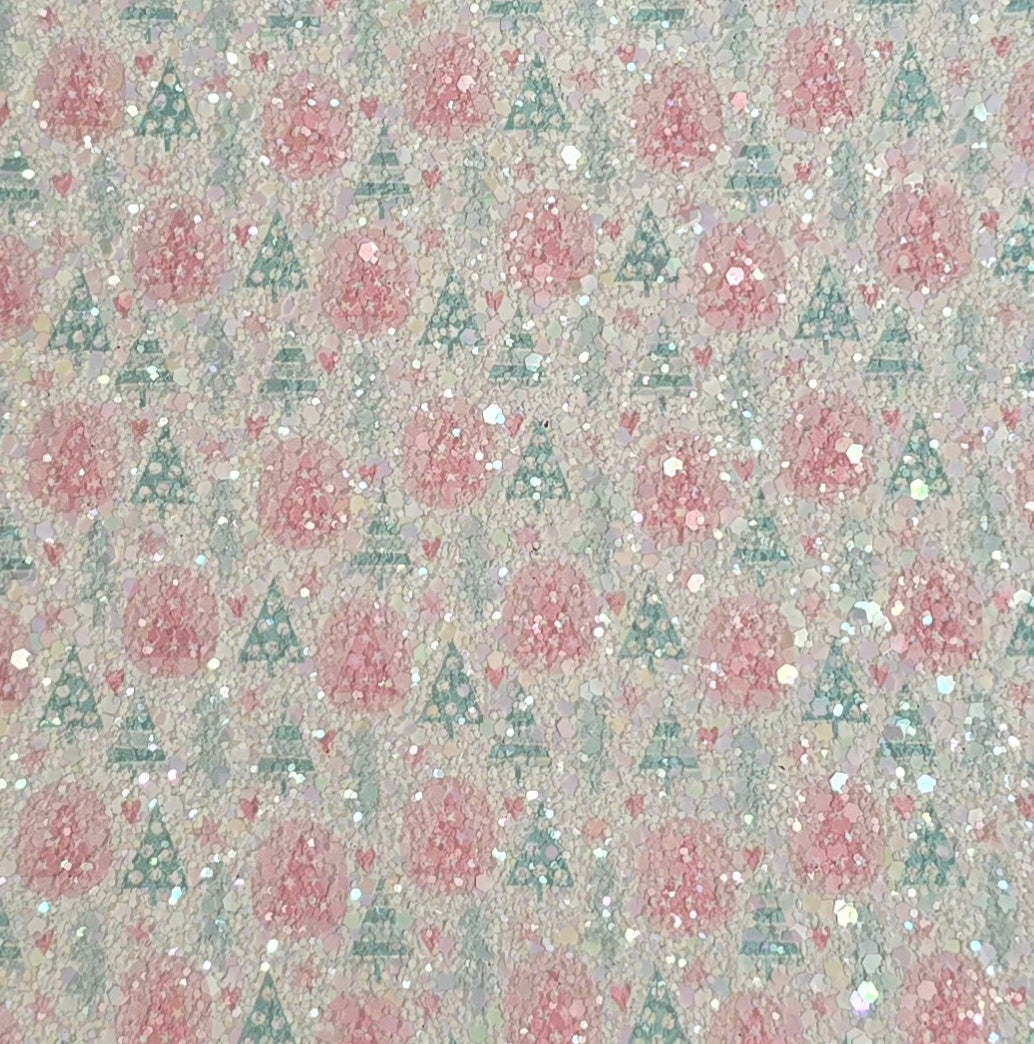 Mint & Pink Trees Printed Chunky Glitter
