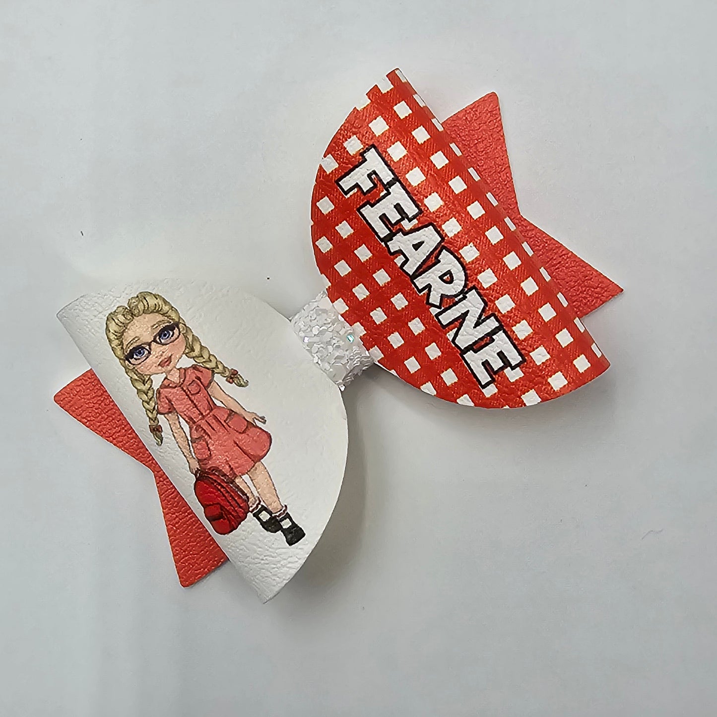 Personalised Leatherette Summer Red Gingham School Girl Bow Loops