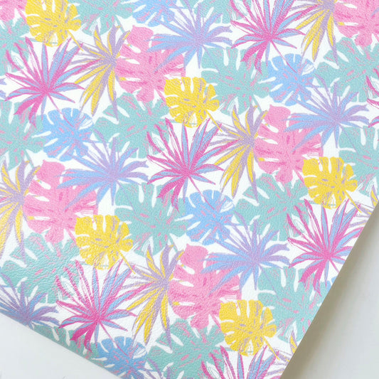 Pastel Tropical Leaves Artisan Leatherette
