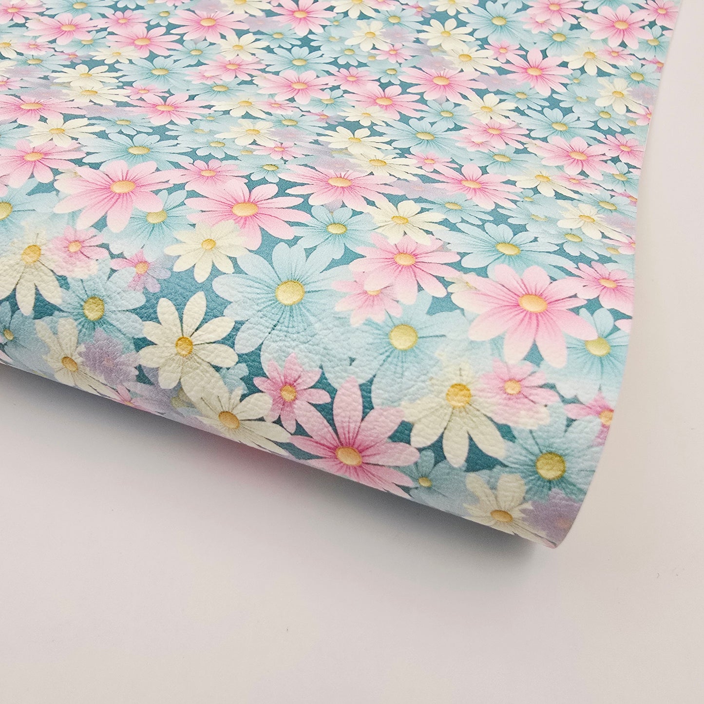 Pastel Daisies on Aqua Artisan Leathette