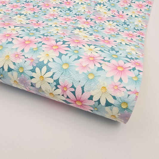 Pastel Daisies on Aqua Artisan Leathette