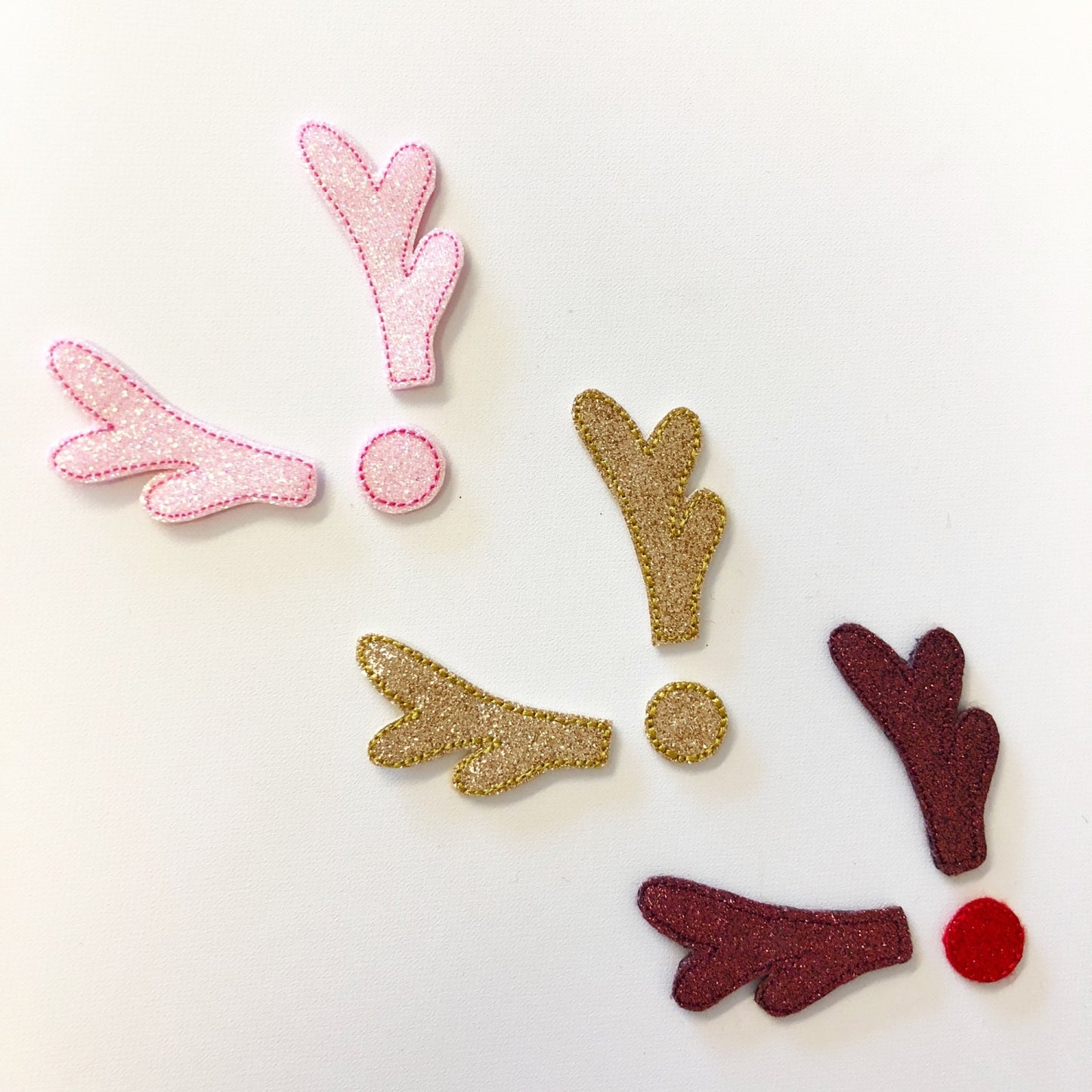 Glitter Reindeer Antler and Noses Felties / strip of 3