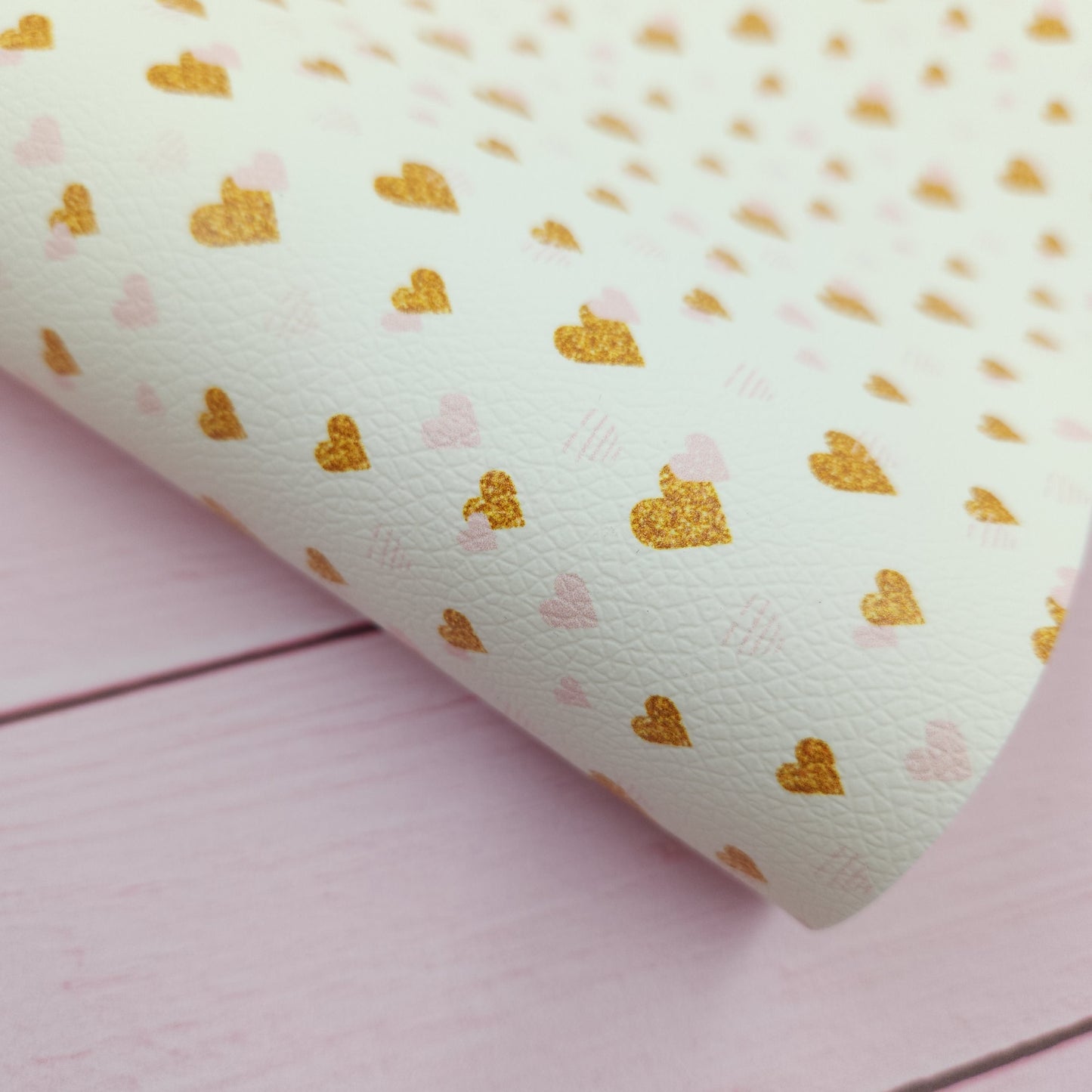 Gold & Pink Hearts Artisan Leatherette