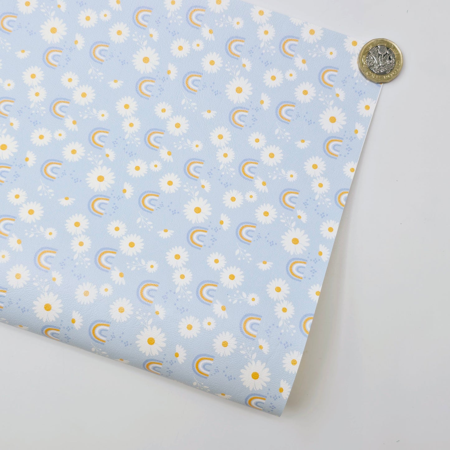Daisy & Rainbows on Blue Artisan Leatherette