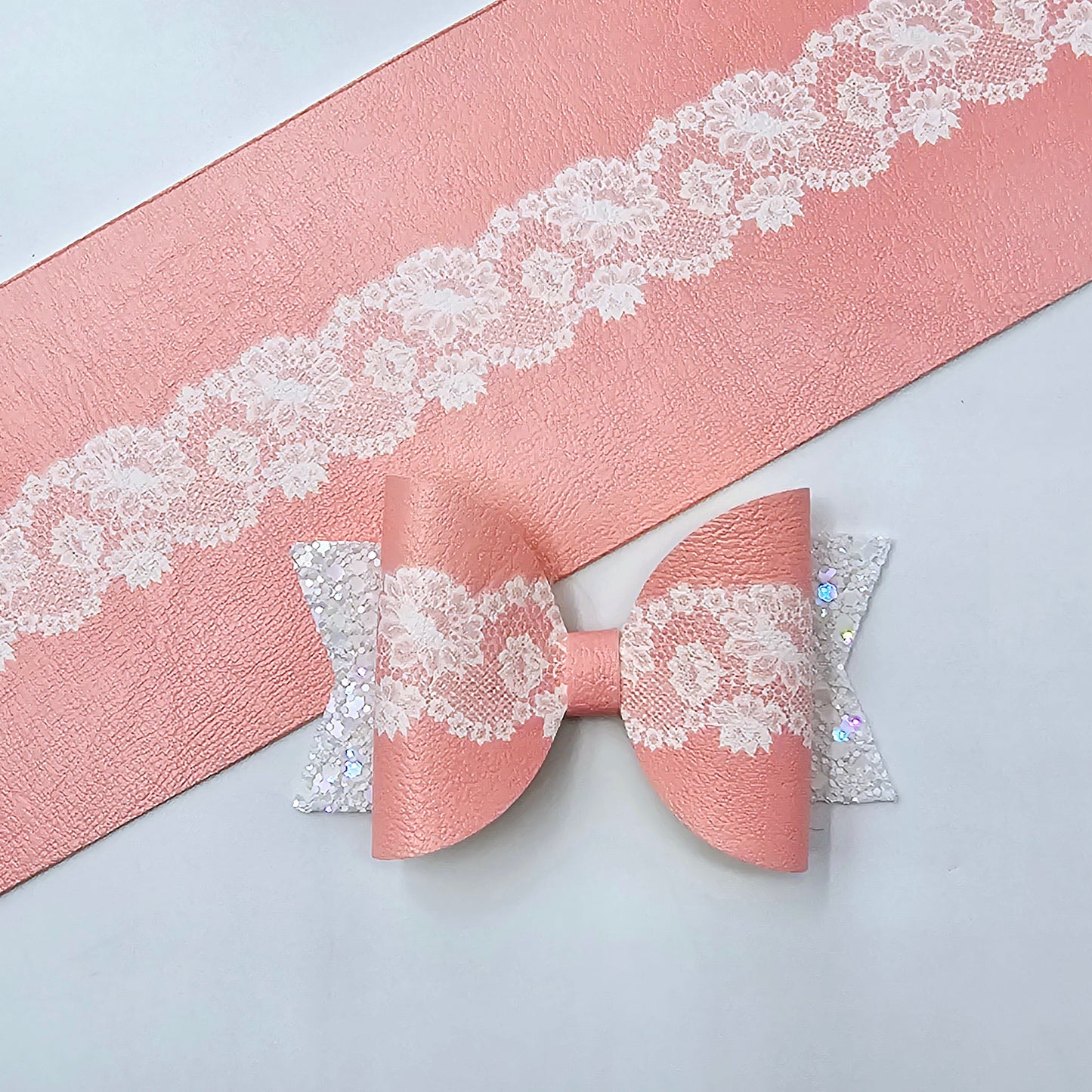 White Lace on Pinky Peach Fabric Roll