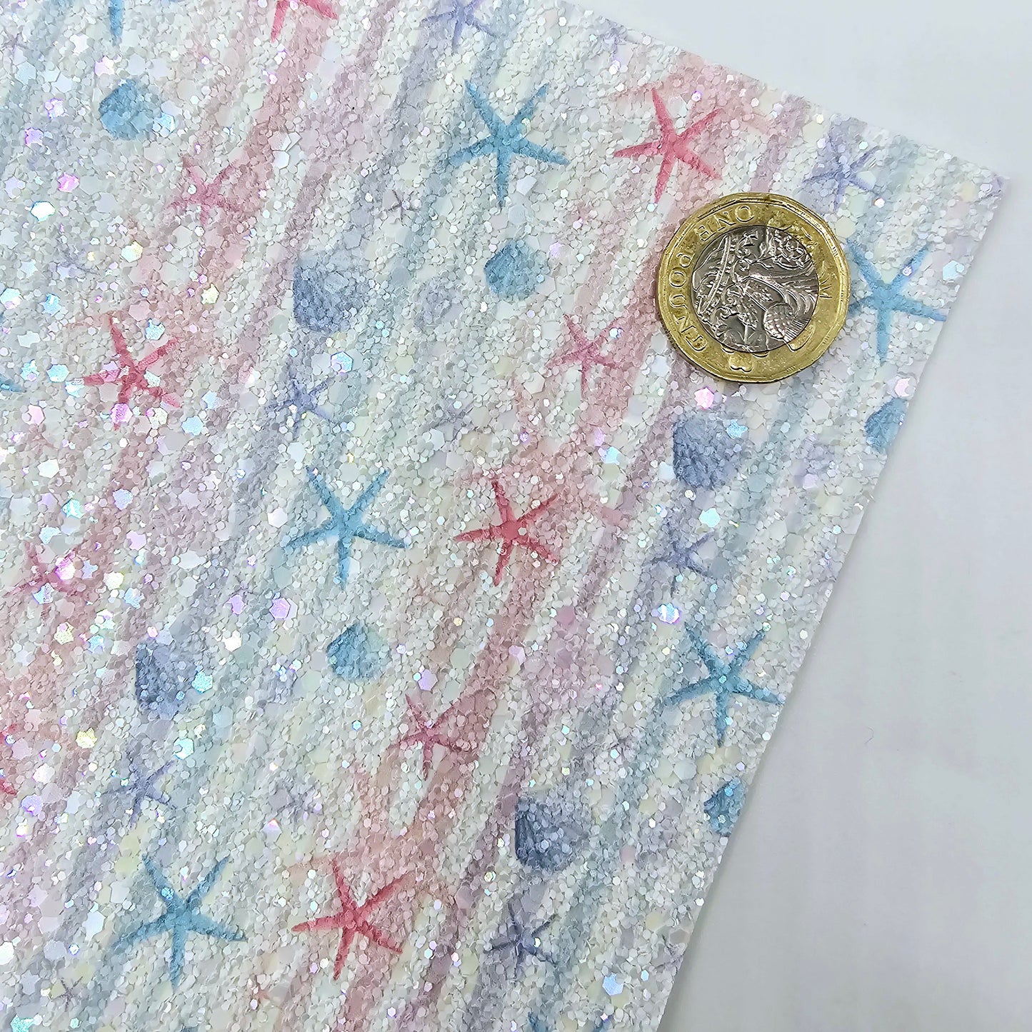 Beach Towel and Shells Printed Chunky Glitter