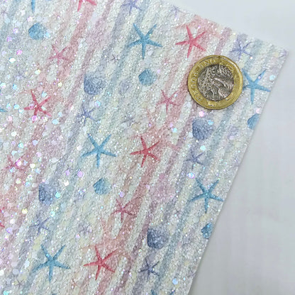 Beach Towel and Shells Printed Chunky Glitter