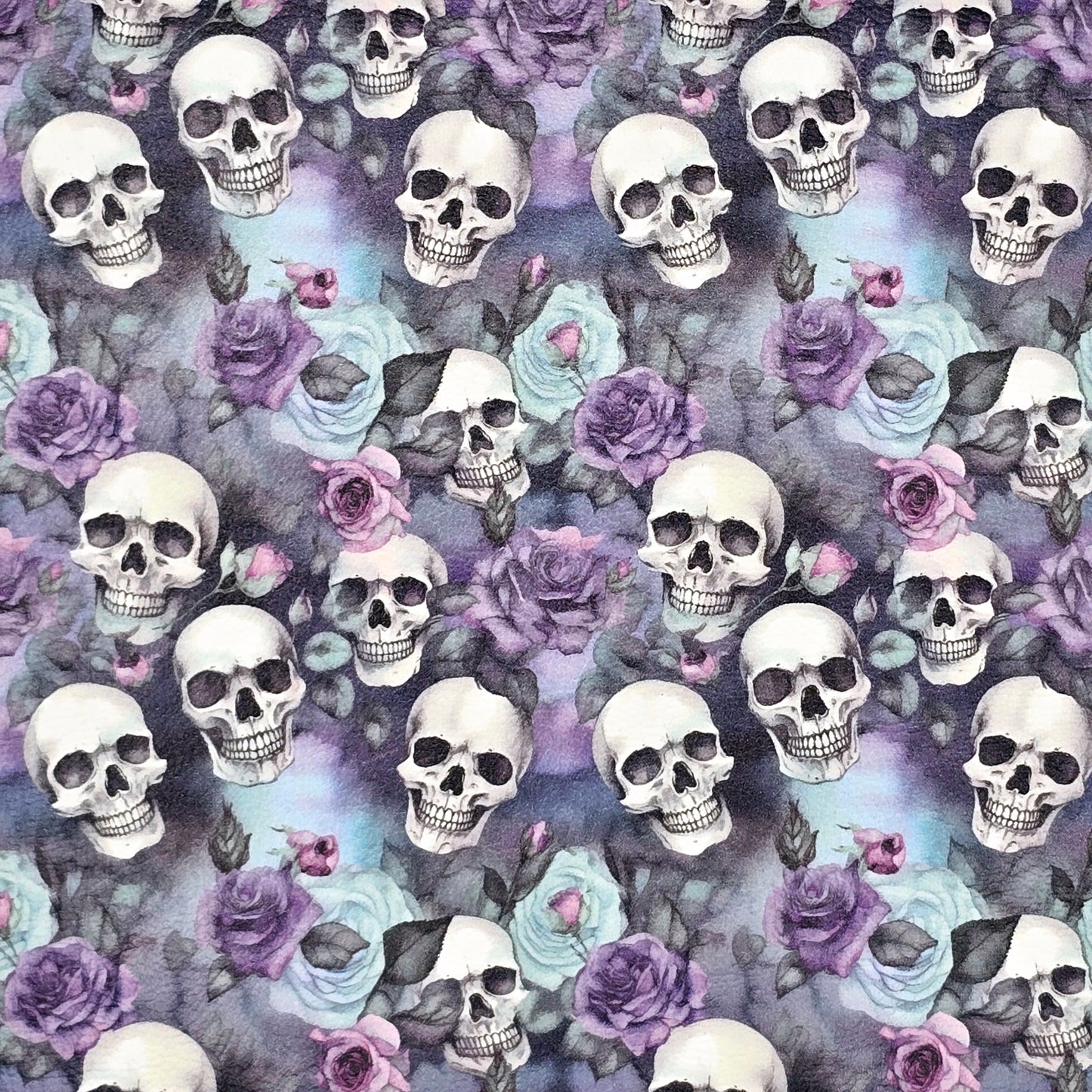 Skulls on Blue and Lilac Flowers Artisan Leatherette