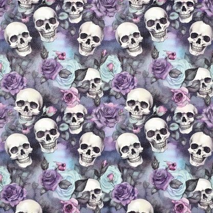 Skulls on Blue and Lilac Flowers Artisan Leatherette