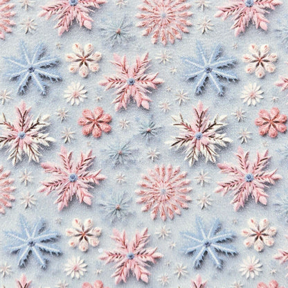 3D Pink & Blue Snowflakes Artisan Leatherette