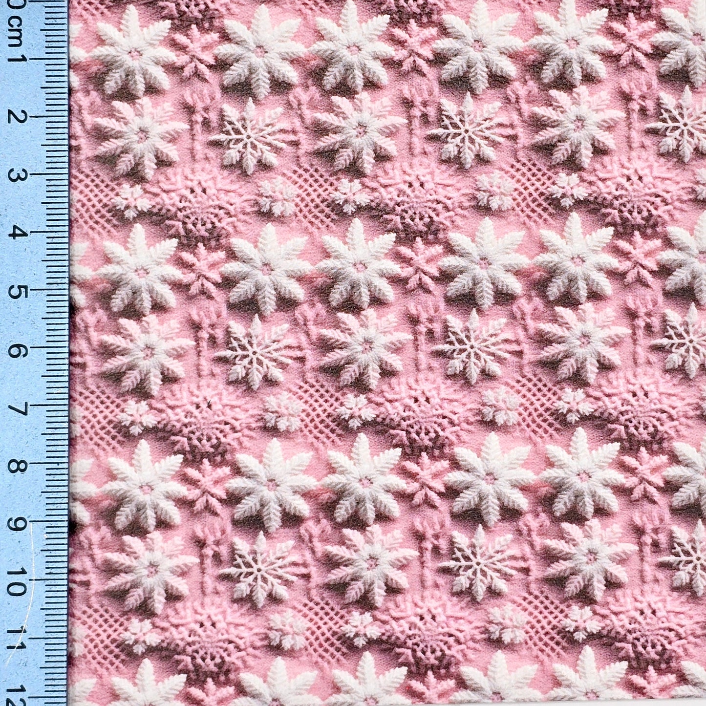 Pink Embroidery Effect Snowflakes Artisan Leatherette