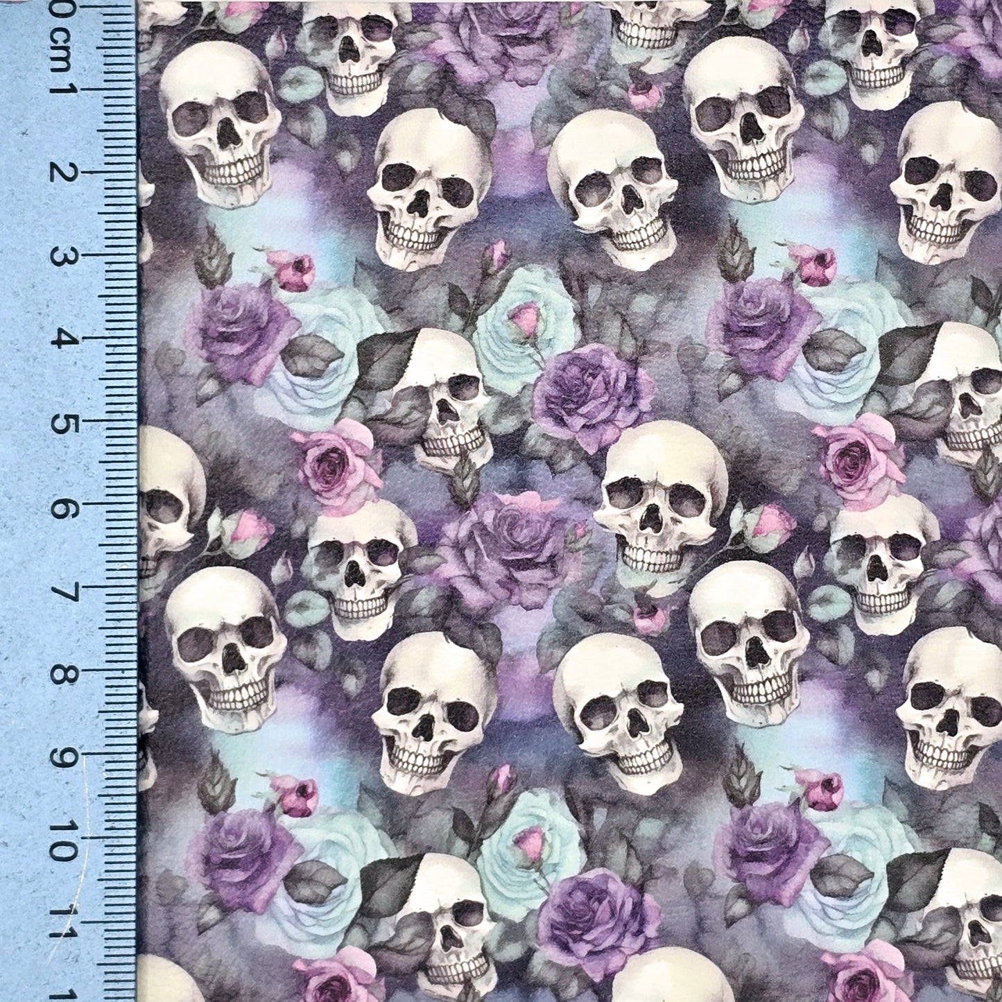 Skulls on Blue and Lilac Flowers Artisan Leatherette