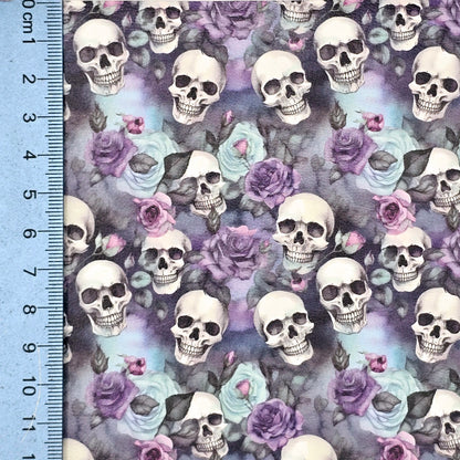 Skulls on Blue and Lilac Flowers Artisan Leatherette