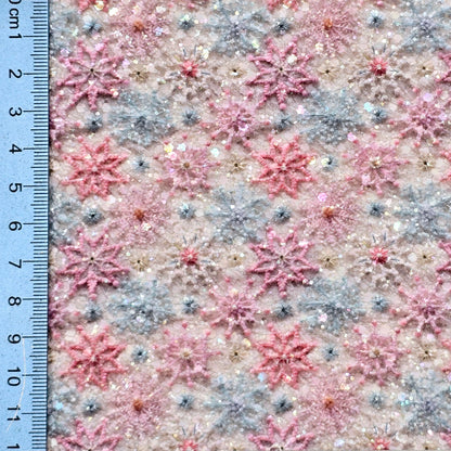 Embroidery Snowflakes on Fur Flowers Chunky Glitter
