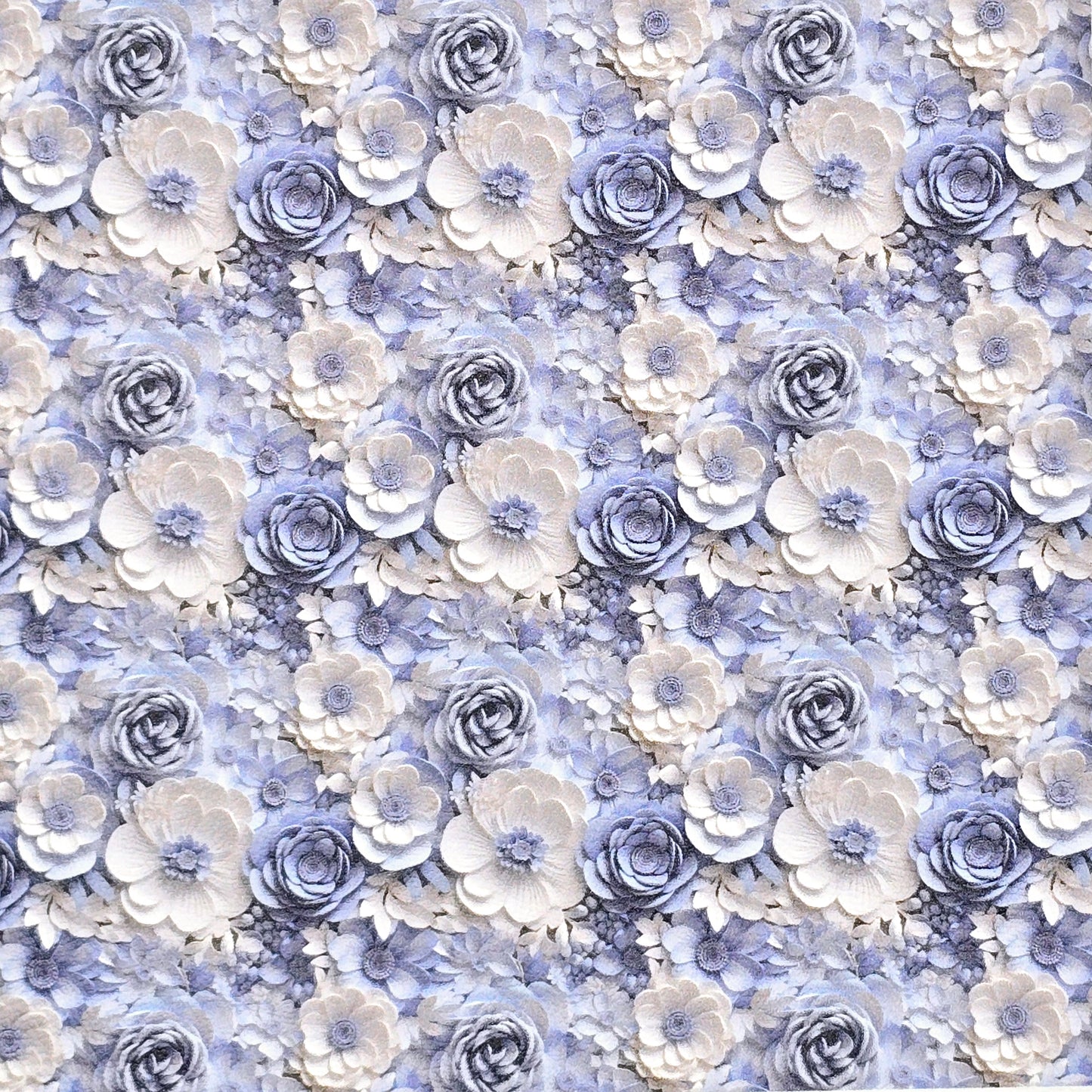 Blue and White 3D Floral Artisan Leatherette