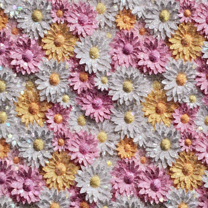 3D Pink White & Yellow Daisies Chunky Glitter