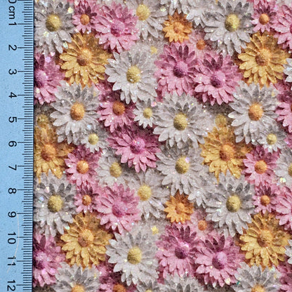 3D Pink White & Yellow Daisies Chunky Glitter