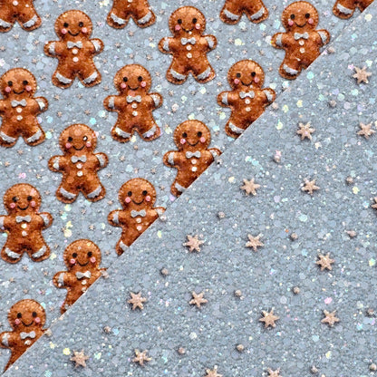 Gingerbread on Blue Stars Chunky Glitter