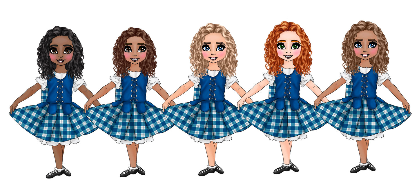 Personalised Leatherette Highland Dancer in blue Dolly Bow Loops