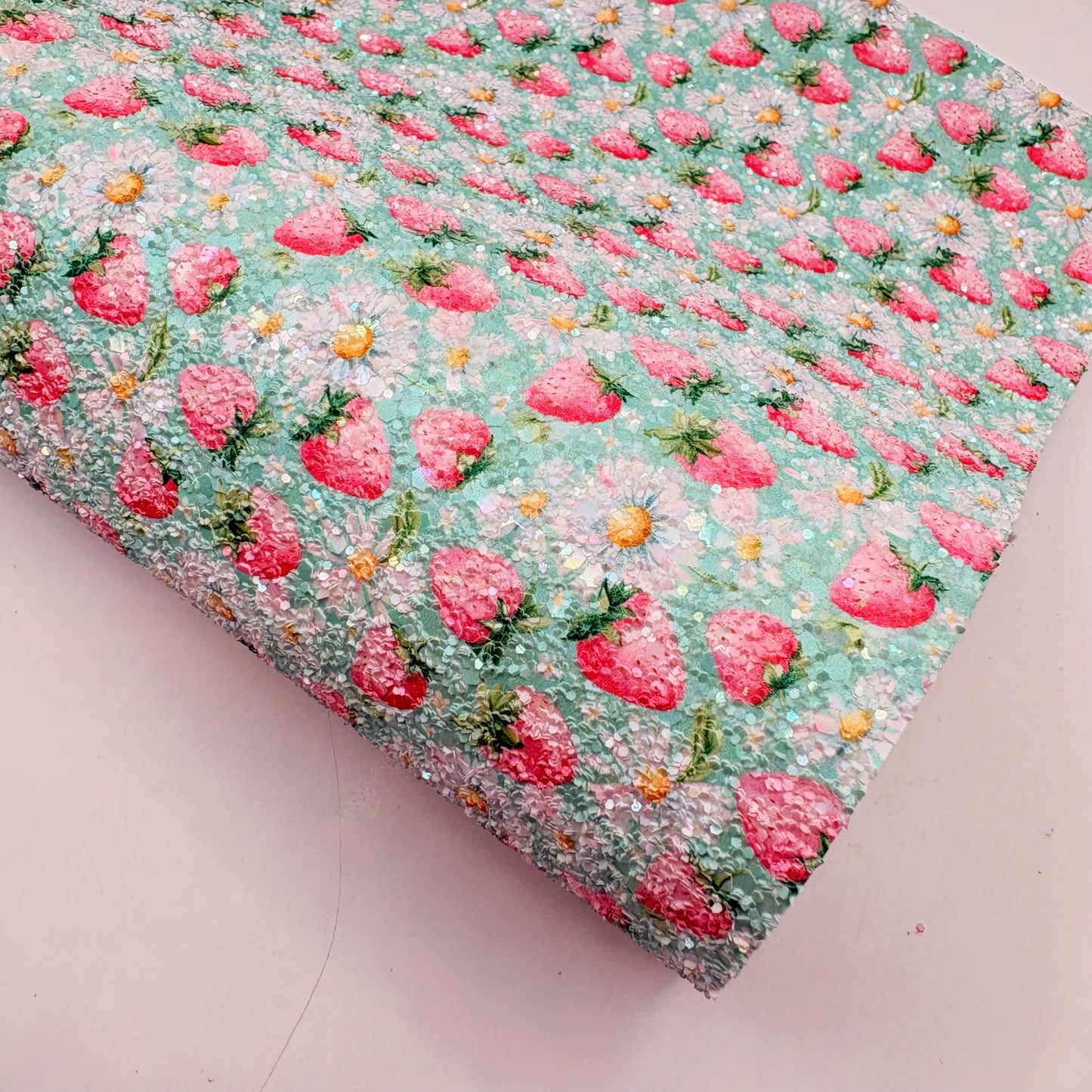 Preppy Strawberry Printed Chunky Glitter