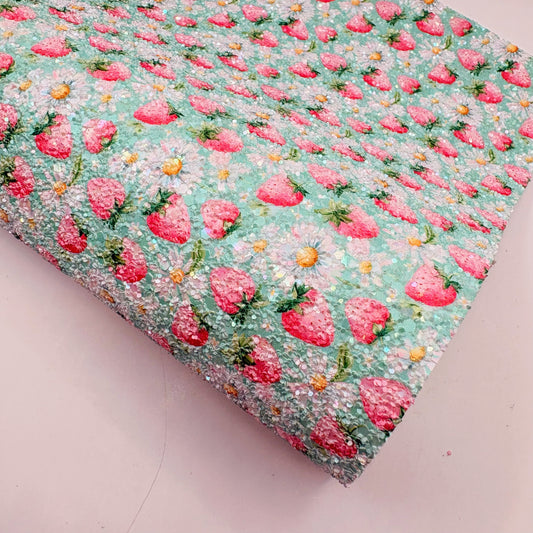 Preppy Strawberry Printed Chunky Glitter