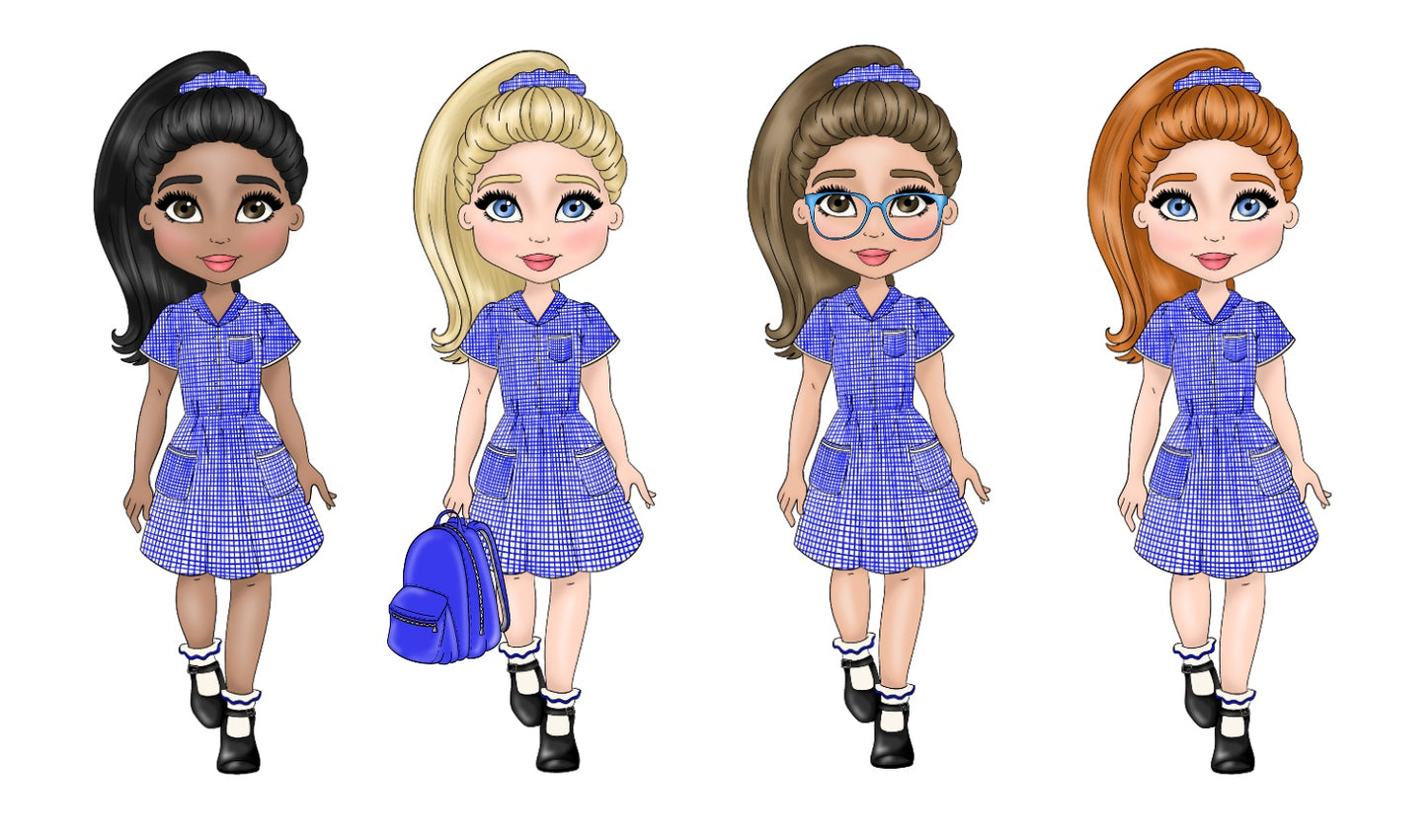 Personalised Leatherette Summer Blue Gingham School Girl Bow Loops