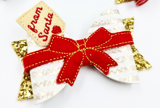 Christmas Gift tag and bow wrap  | Digital Embroidery File